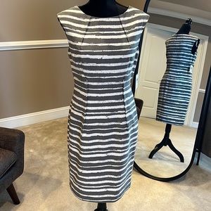 Calvin Klein sheath dress in gray and white stripe